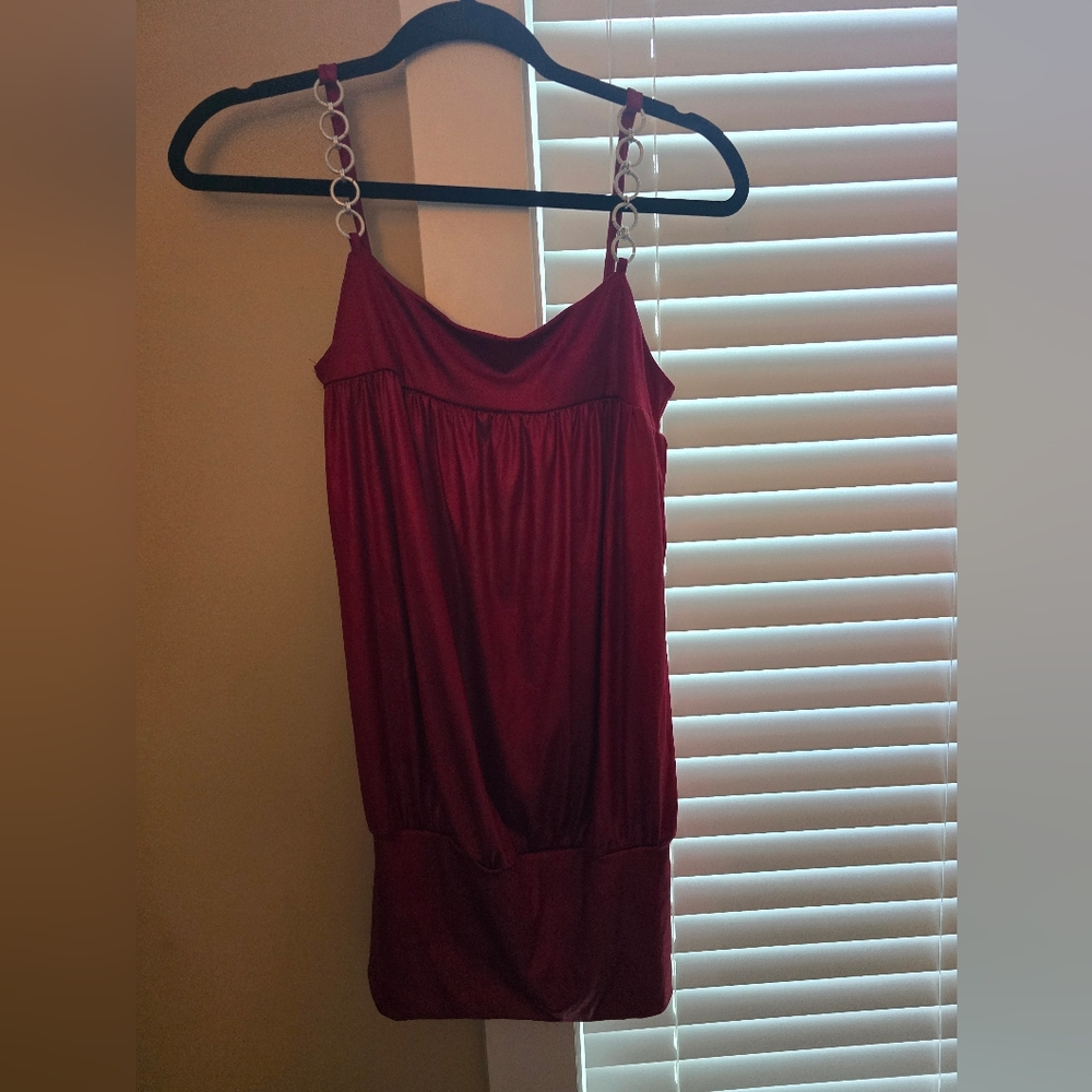 Elegant Red Top with Silver Ring Detail